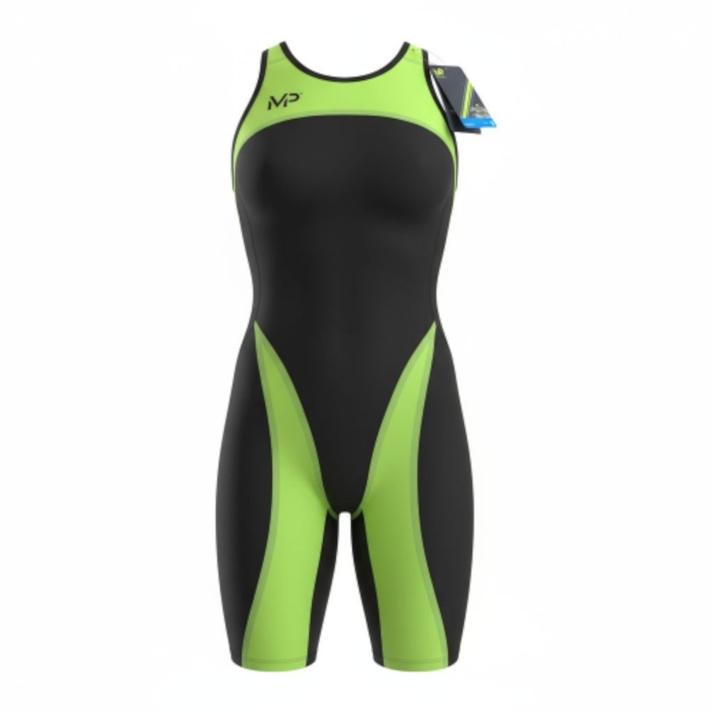 New MICHAEL PHELPS Xpresso Competition SWIM SUIT Black/Yellow Womens Siz 32 NIB.